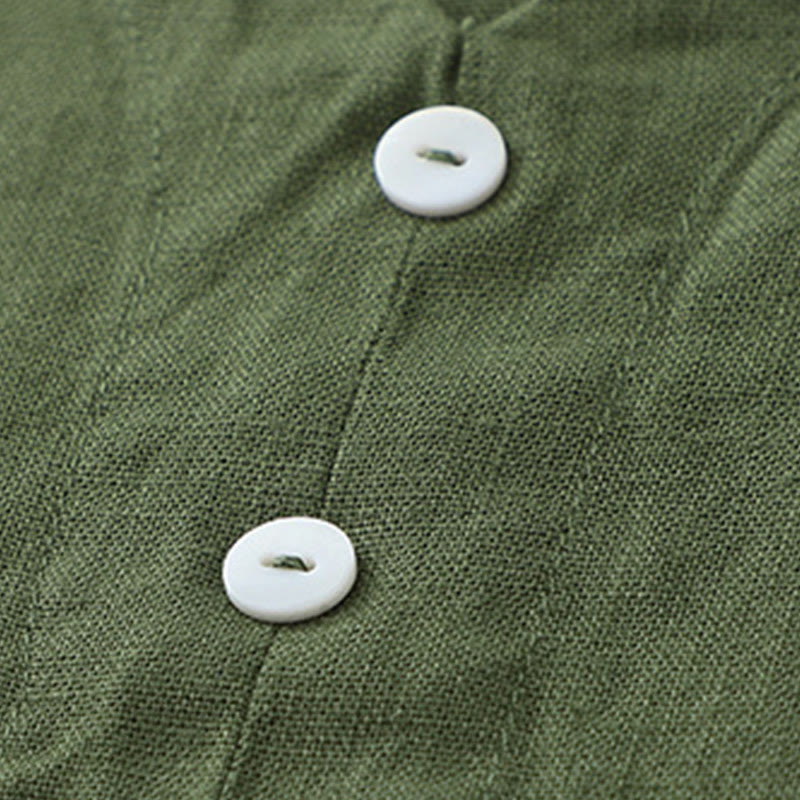 Robe midi sans manches Buddha Stones, couleur unie, col en V, boutons simples, style décontracté. - image 14