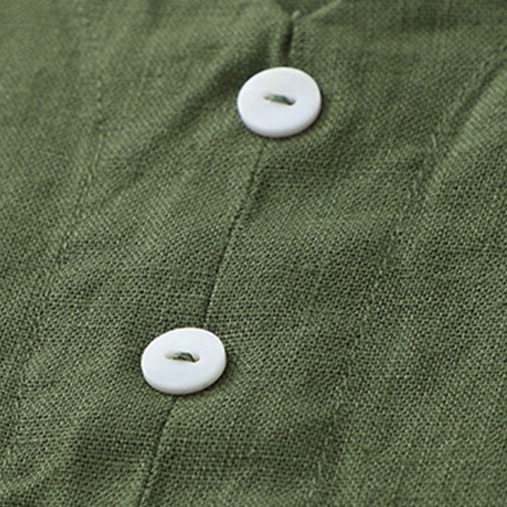 Robe midi sans manches Buddha Stones, couleur unie, col en V, boutons simples, style décontracté. - image 14