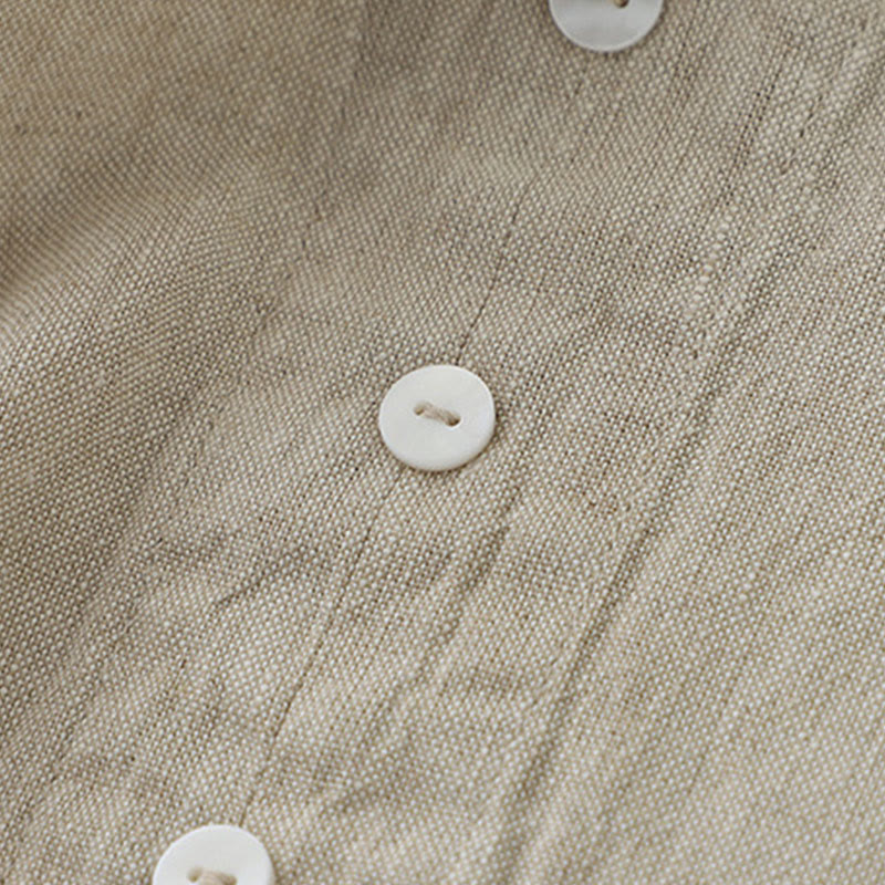 Robe midi sans manches Buddha Stones, couleur unie, col en V, boutons simples, style décontracté. - image 5
