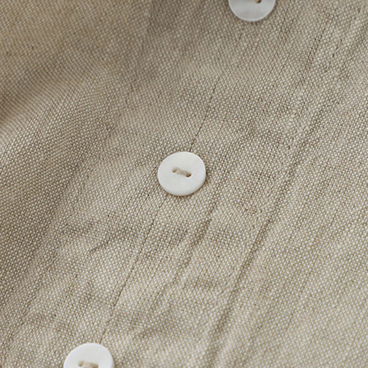 Robe midi sans manches Buddha Stones, couleur unie, col en V, boutons simples, style décontracté. - image 5