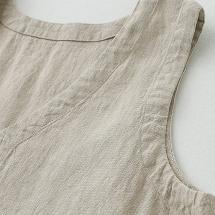 Robe mi-longue décontractée sans manches à col en V et boutons simples, couleur pure, motif Buddha Stones - image 6