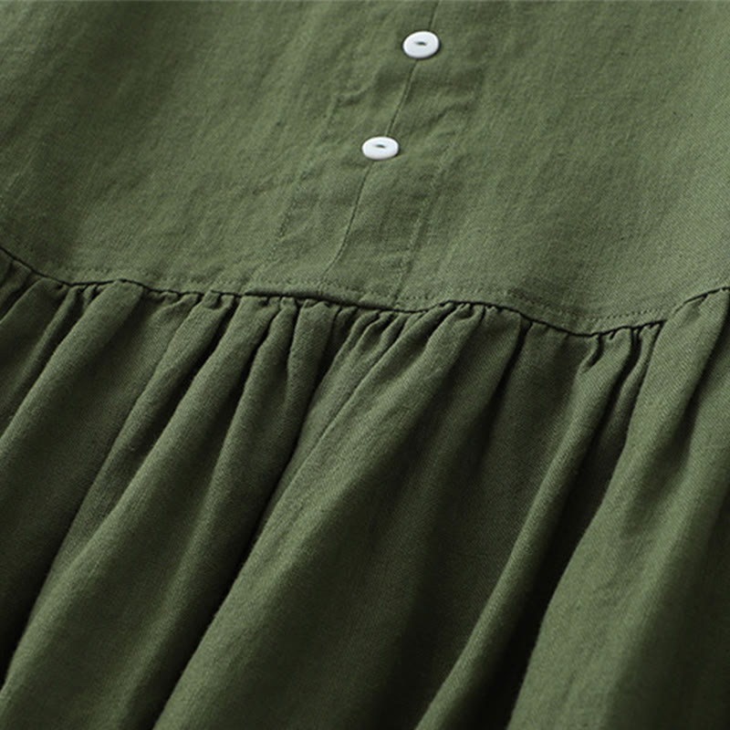 Robe mi-longue décontractée sans manches à col en V et boutons simples, couleur pure, motif Buddha Stones