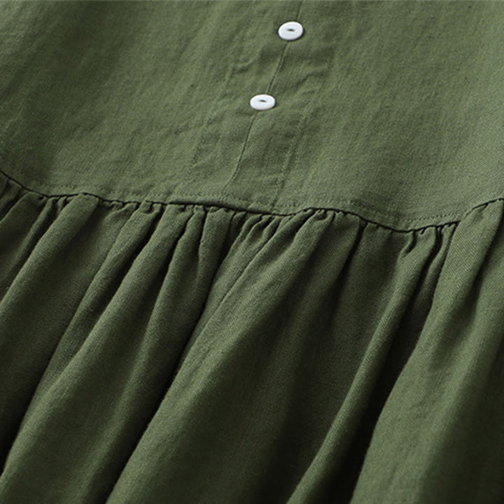 Robe mi-longue décontractée sans manches à col en V et boutons simples, couleur pure, motif Buddha Stones
