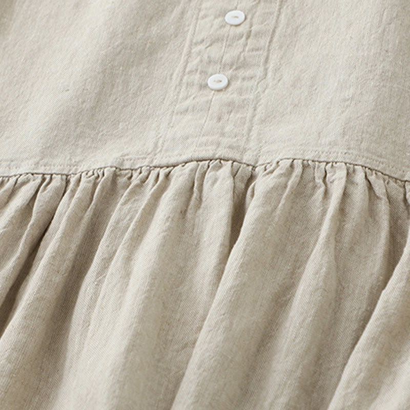 Robe mi-longue décontractée sans manches à col en V et boutons simples, couleur pure, motif Buddha Stones