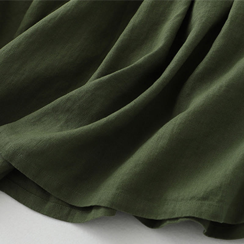 Robe mi-longue décontractée sans manches à col en V et boutons simples, couleur pure, motif Buddha Stones