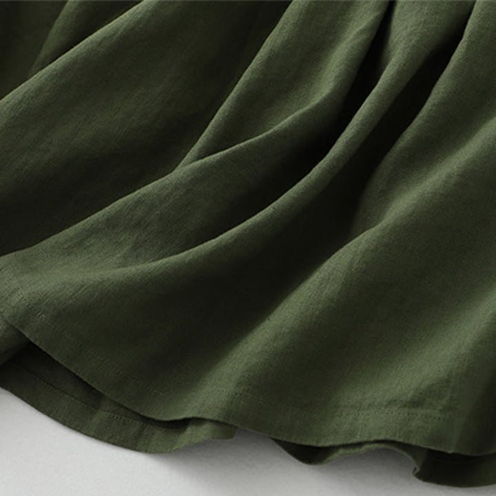 Robe mi-longue décontractée sans manches à col en V et boutons simples, couleur pure, motif Buddha Stones