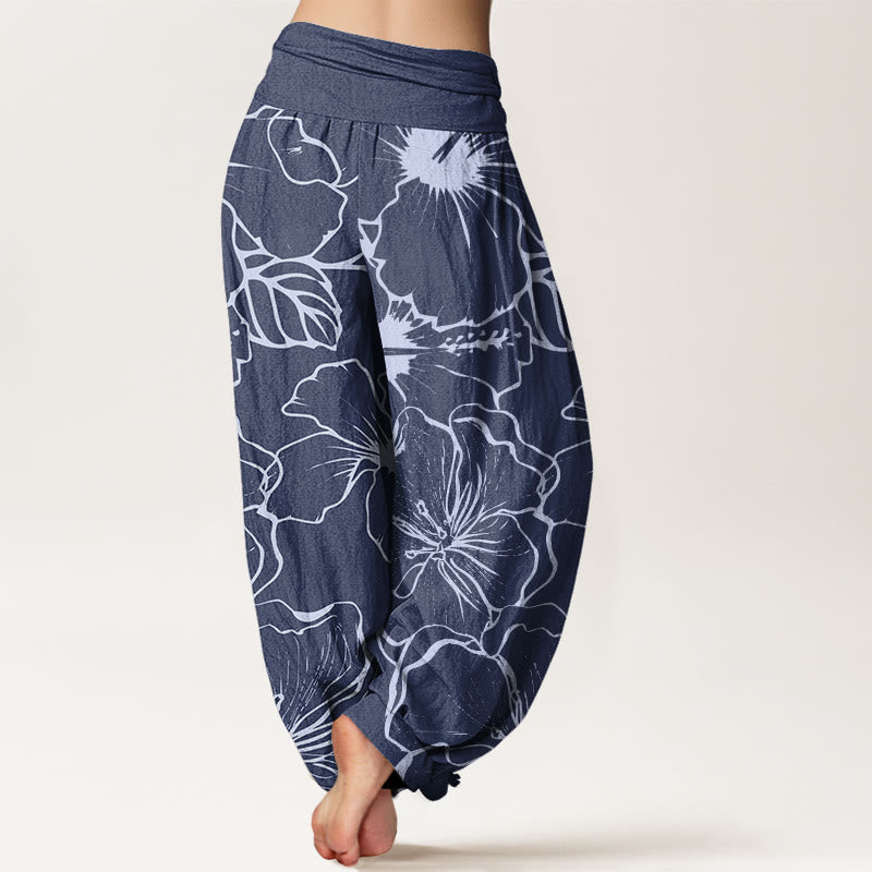 Pantalon sarouel à taille élastique pour femme, motif fleurs de gloire du matin et Buddha Stones - image 1