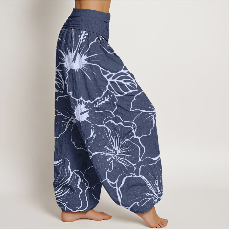 Pantalon sarouel à taille élastique pour femme, motif fleurs de gloire du matin et Buddha Stones - image 3