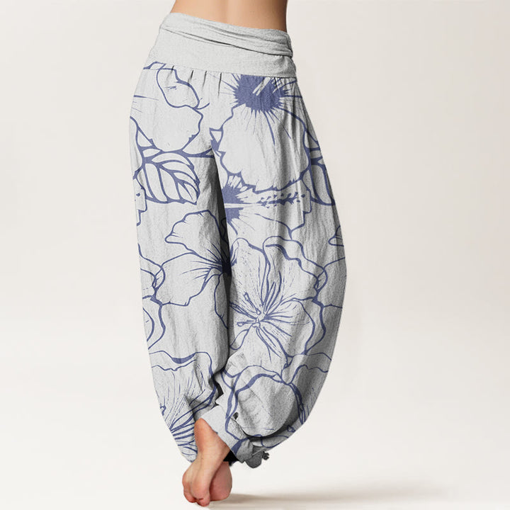 Pantalon harem à taille élastique pour femme, en coton avec motif de fleurs de liseron et de Buddha Stones - image 5
