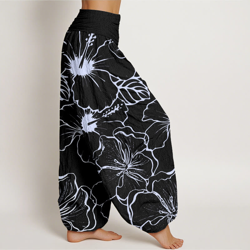 Pantalon harem à taille élastique pour femme, en coton avec motif de fleurs de liseron et de Buddha Stones - image 9