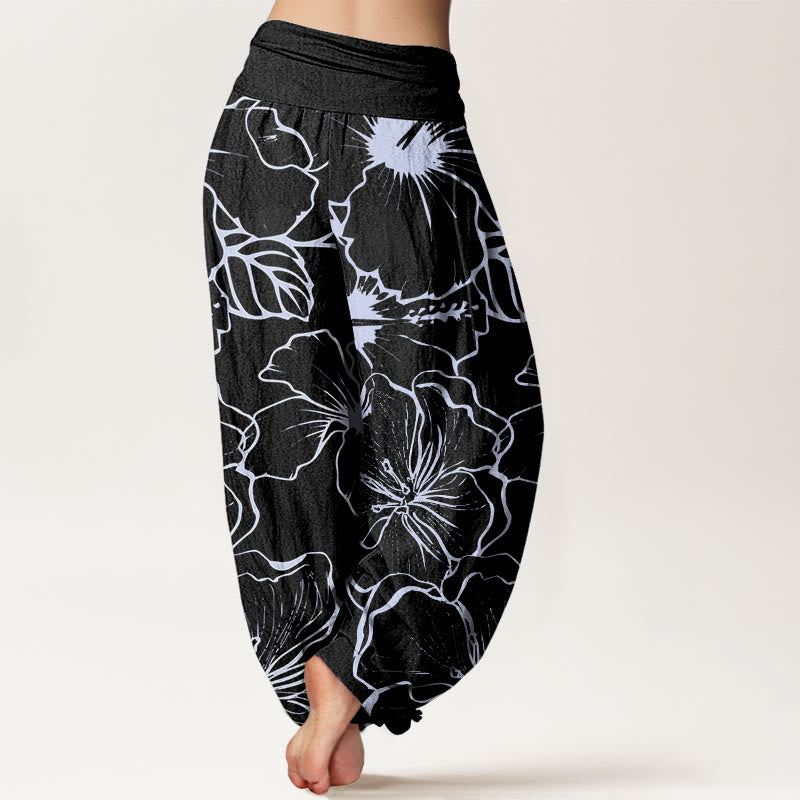 Pantalon harem à taille élastique pour femme, en coton avec motif de fleurs de liseron et de Buddha Stones - image 8