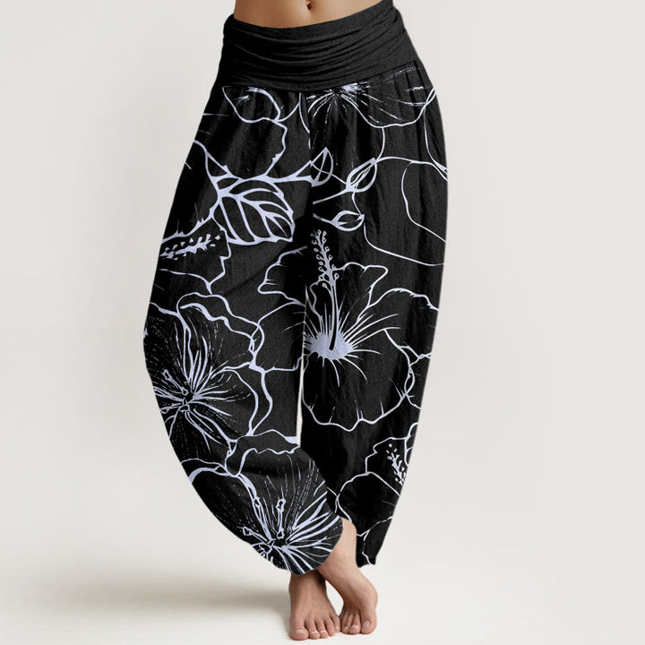 Pantalon sarouel à taille élastique pour femme, motif fleurs de gloire du matin et Buddha Stones - Noir - US22，UK/AU26，EU54 (6XL) - image 7