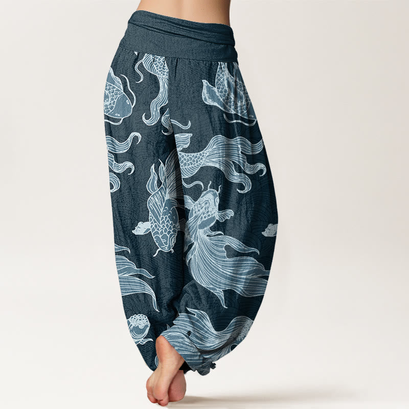 Pantalon sarouel à taille élastique pour femme, motif vagues de poissons koï et pierres de Buddha Stones - image 2