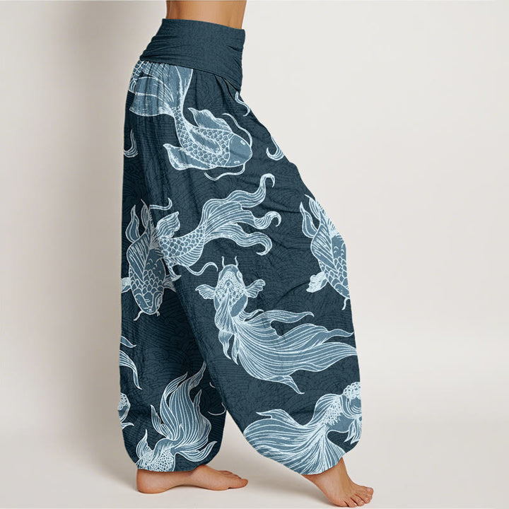 Pantalon sarouel à taille élastique pour femme, motif vagues de poissons koï et pierres de Buddha Stones - image 3