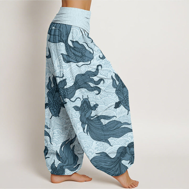 Pantalon sarouel à taille élastique pour femme, motif vagues de poissons koï et pierres de Buddha Stones - image 7