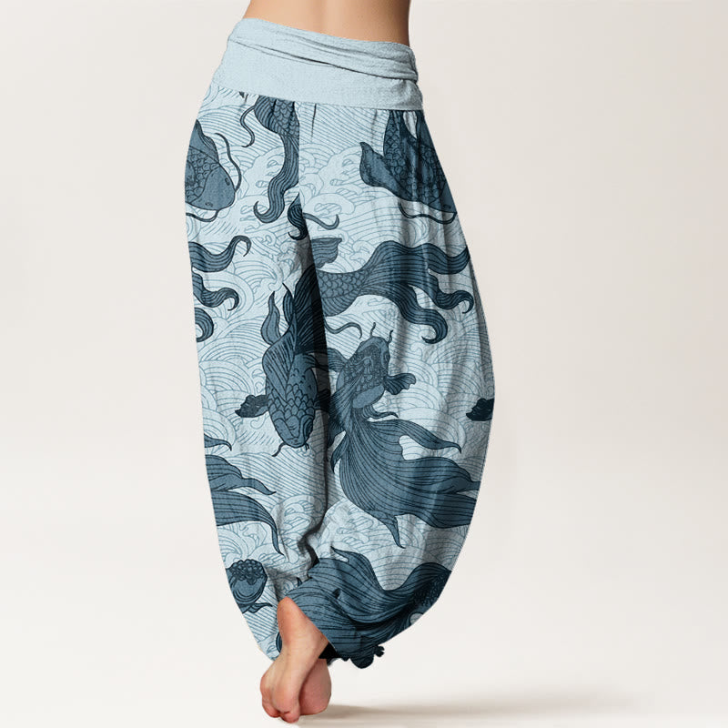 Pantalon sarouel à taille élastique pour femme, motif vagues de poissons koï et pierres de Buddha Stones - image 6