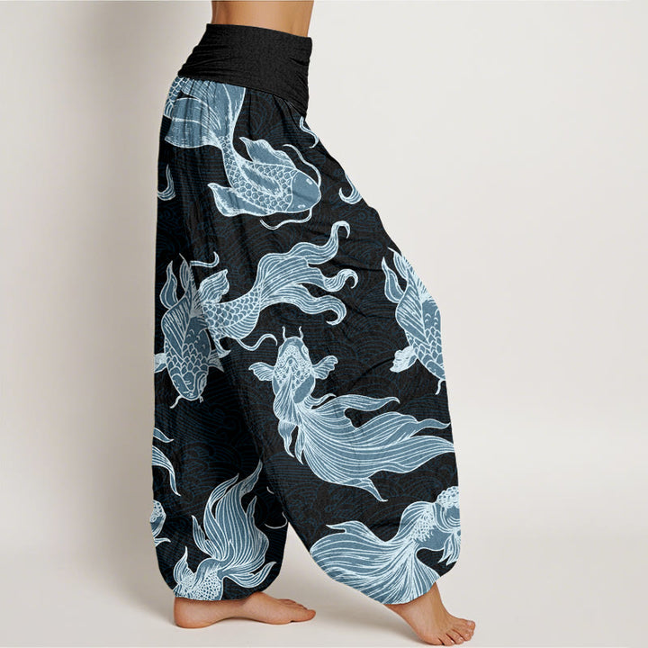 Pantalon sarouel à taille élastique pour femme, motif vagues de poissons koï et pierres de Buddha Stones - image 10