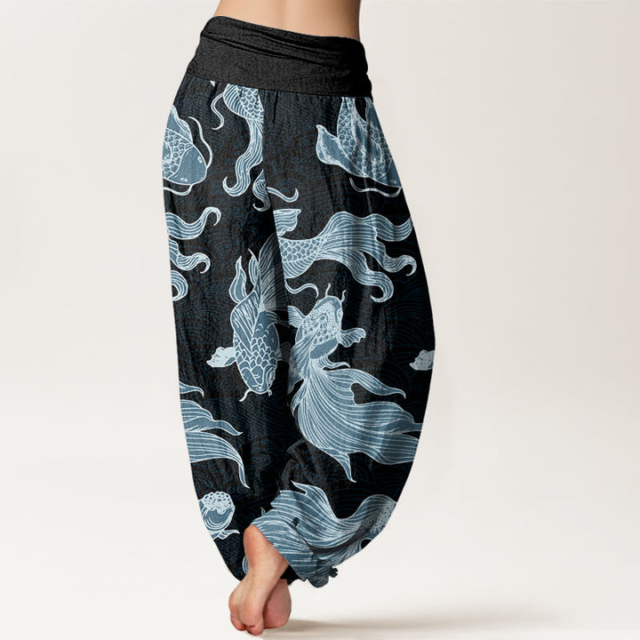 Pantalon sarouel à taille élastique pour femme, motif vagues de poissons koï et pierres de Buddha Stones - image 9