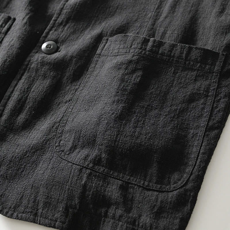 Chemise à manches longues et patte de boutonnage pour homme, motif Buddha Stones , en coton et lin, avec poches - image 18