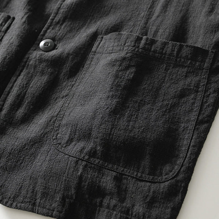 Chemise à manches longues et patte de boutonnage pour homme, motif Buddha Stones , en coton et lin, avec poches - image 18