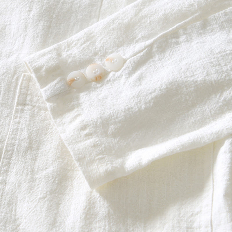 Chemise à manches longues et patte de boutonnage pour homme, motif Buddha Stones , en coton et lin, avec poches - image 8