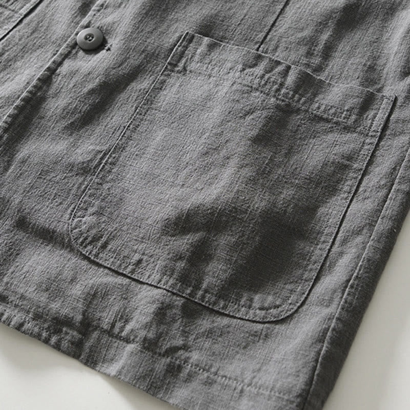 Chemise à manches longues et patte de boutonnage pour homme, motif Buddha Stones , en coton et lin, avec poches - image 29