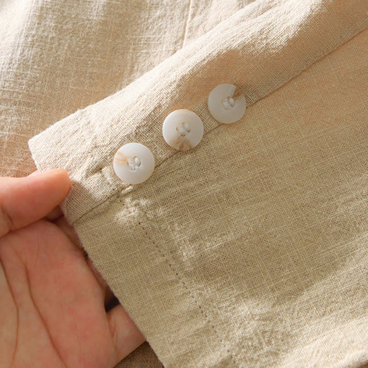 Chemise à manches longues et patte de boutonnage pour homme, motif Buddha Stones , en coton et lin, avec poches - image 14