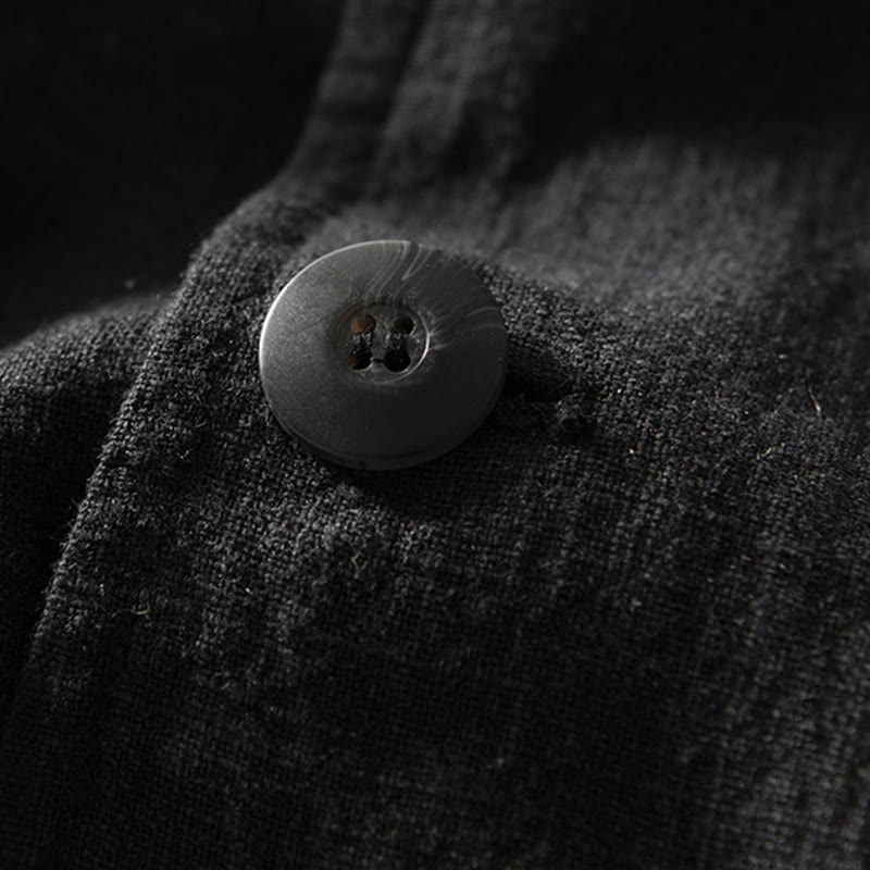 Chemise à manches longues et patte de boutonnage pour homme, motif Buddha Stones , en coton et lin, avec poches - image 19