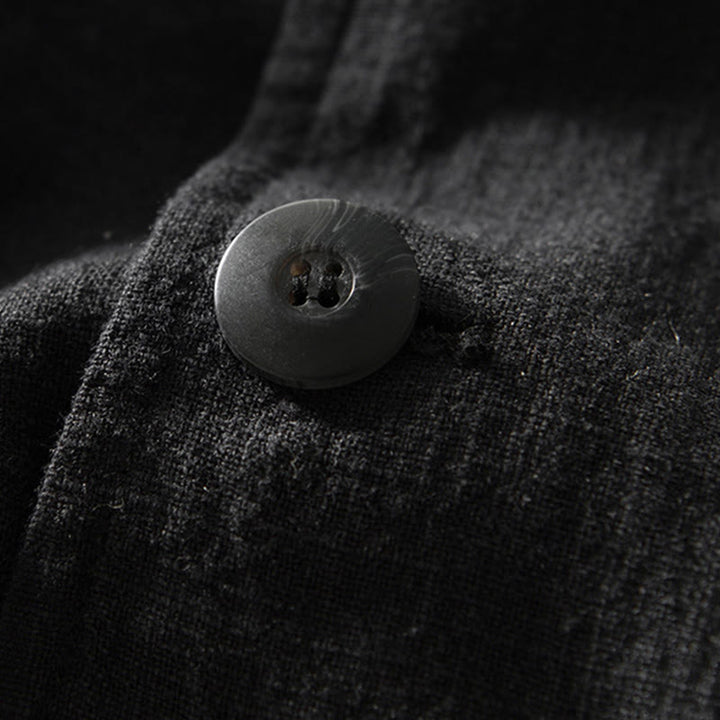 Chemise à manches longues et patte de boutonnage pour homme, motif Buddha Stones , en coton et lin, avec poches - image 19