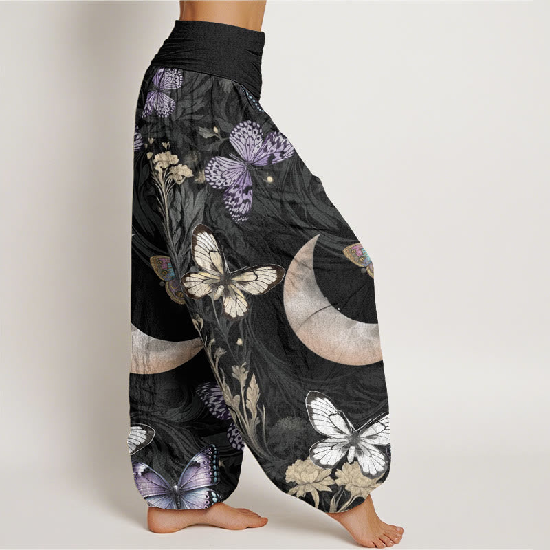 Pantalon sarouel à taille élastique pour femme, motif Buddha Stones, papillons, fleurs, croissant de lune - image 2