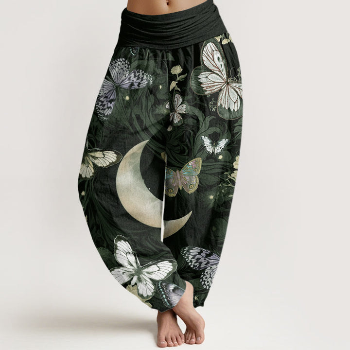 Pantalon sarouel à taille élastique pour femme, motif Buddha Stones, papillons, fleurs, croissant de lune - Gris ardoise foncé - US22，UK/AU26，EU54 (6XL) - image 4