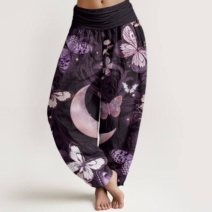 Pantalon sarouel à taille élastique pour femme, motif Buddha Stones, papillons, fleurs, croissant de lune - Prune - US22，UK/AU26，EU54 (6XL) - image 7