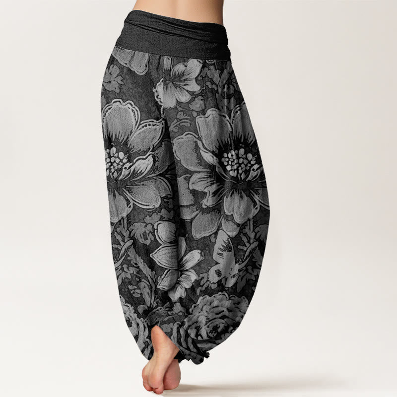 Pantalon sarouel à taille élastique pour femme, motif fleurs de pivoine et papillons, Buddha Stones - image 5