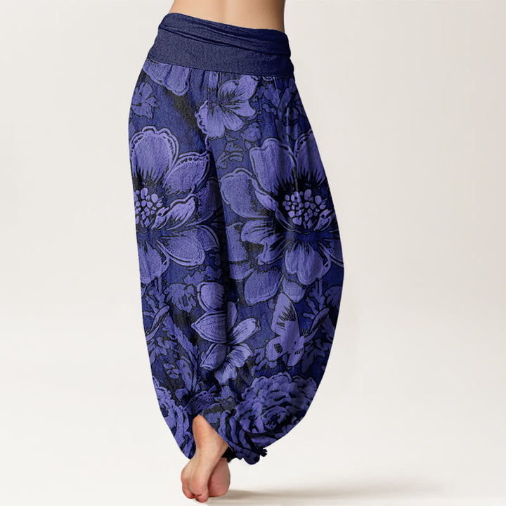 Pantalon harem à taille élastique pour femme, en coton, avec motif de pivoines et papillons et pierres de Buddha Stones - image 8