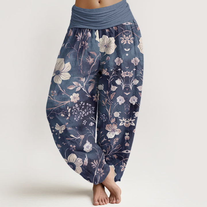 Pantalon sarouel à taille élastique pour femme, motif fleurs blanches et vignes sinueuses, motif Buddha Stones - Bleu ciel - US22，UK/AU26，EU54 (6XL) - image 7