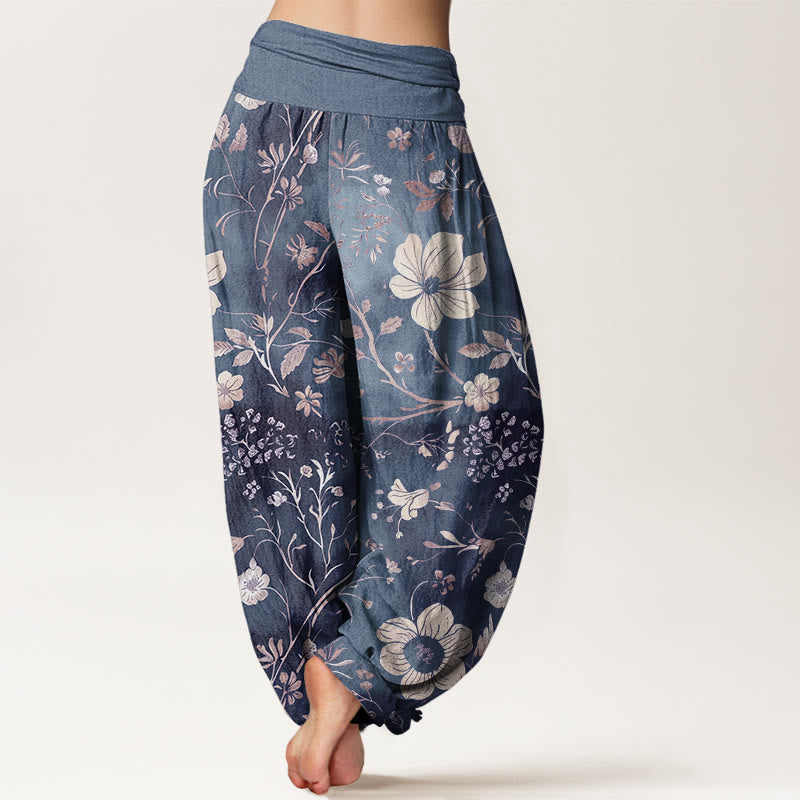 Pantalon sarouel à taille élastique pour femme, motif fleurs blanches et vignes sinueuses, motif Buddha Stones - image 9