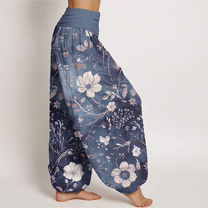 Pantalon sarouel à taille élastique pour femme, motif fleurs blanches et vignes sinueuses, motif Buddha Stones - image 9