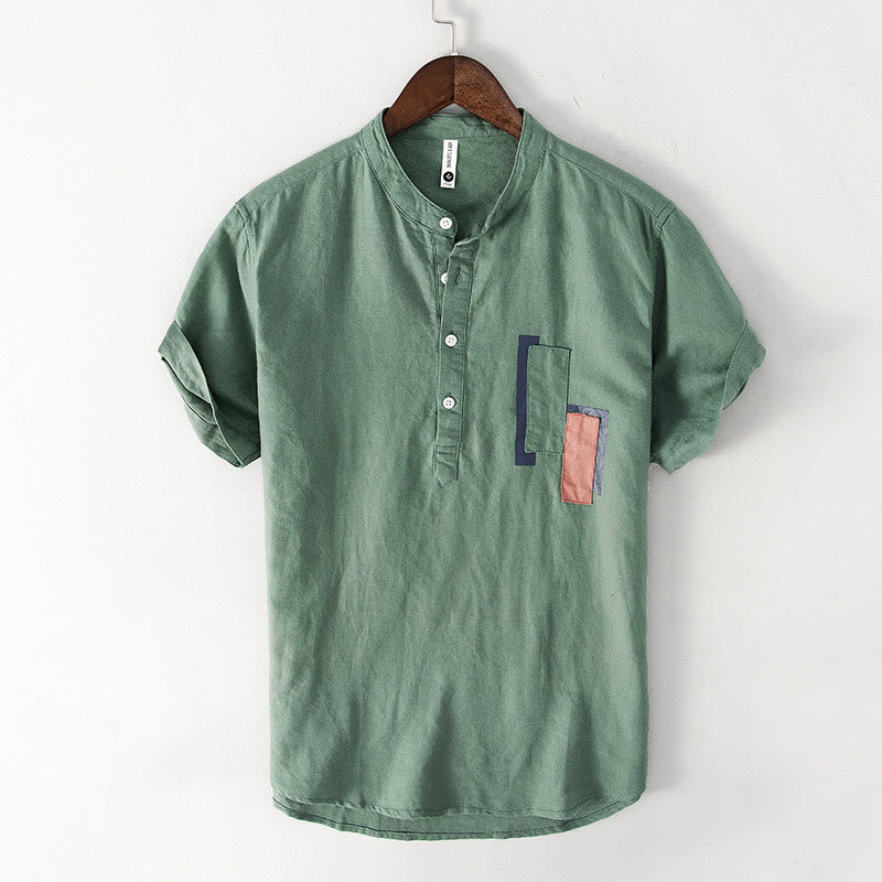 Chemise à manches courtes en coton et lin pour homme, motif Buddha Stones Daily Plain Patch, couleur assortie - Vert mer moyen - US/UK/AU42，EU52 (3XL) - image 4