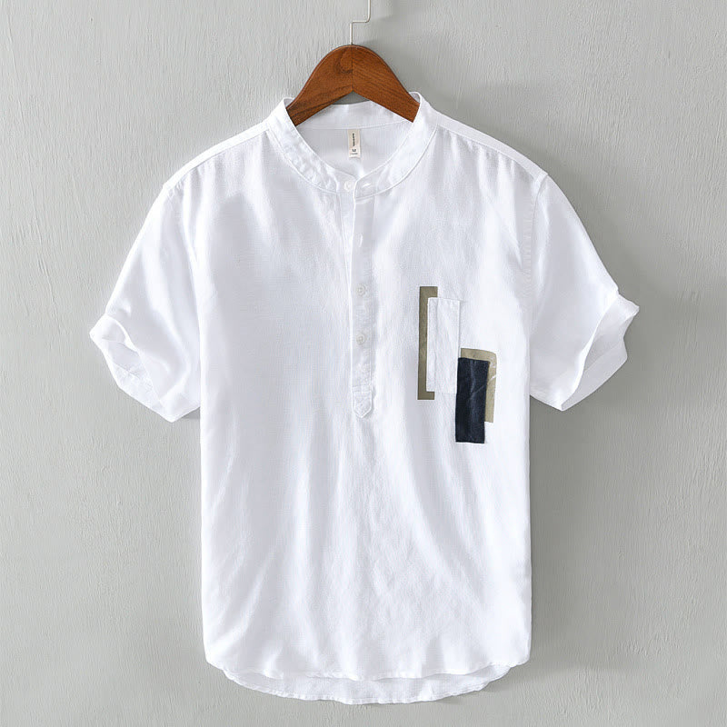 Chemise à manches courtes en coton et lin pour homme, motif Buddha Stones Daily Plain Patch, couleur assortie - Blanc - US/UK/AU42，EU52 (3XL) - image 1