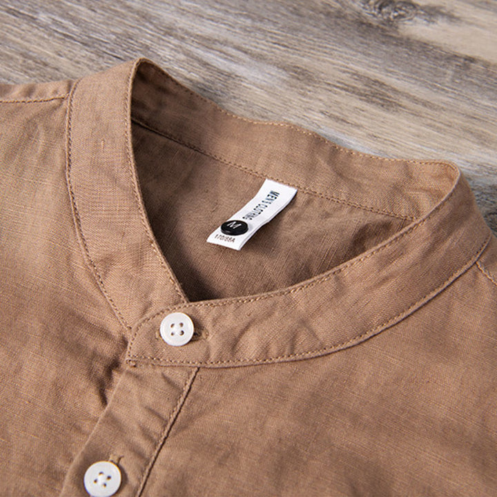 Chemise à manches courtes en coton et lin pour homme, motif Buddha Stones Daily Plain Patch, couleur assortie - image 10