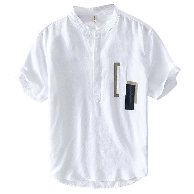 Chemise à manches courtes en coton et lin pour homme, motif Buddha Stones Daily Plain Patch, couleur assortie - image 3