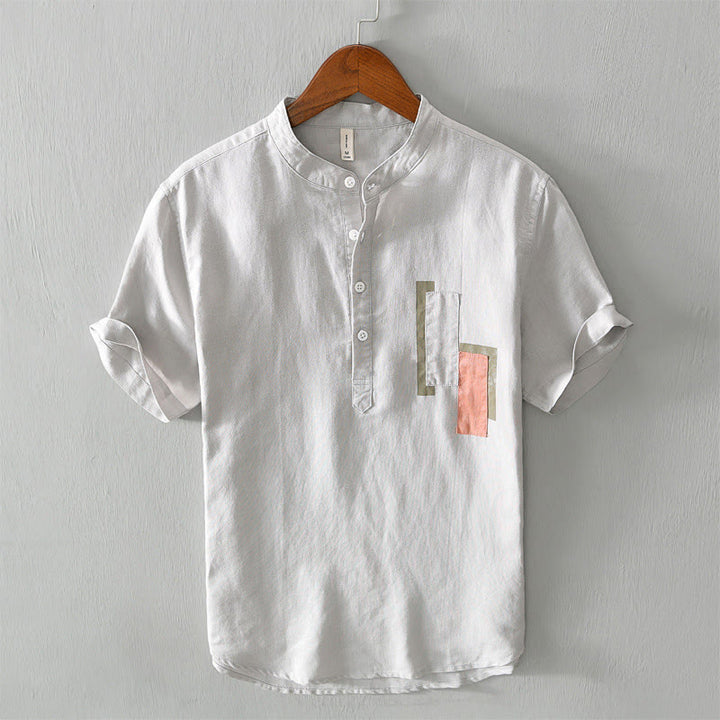 Chemise à manches courtes en coton et lin pour homme, motif Buddha Stones Daily Plain Patch, couleur assortie - Gainsboro - US/UK/AU42，EU52 (3XL) - image 0