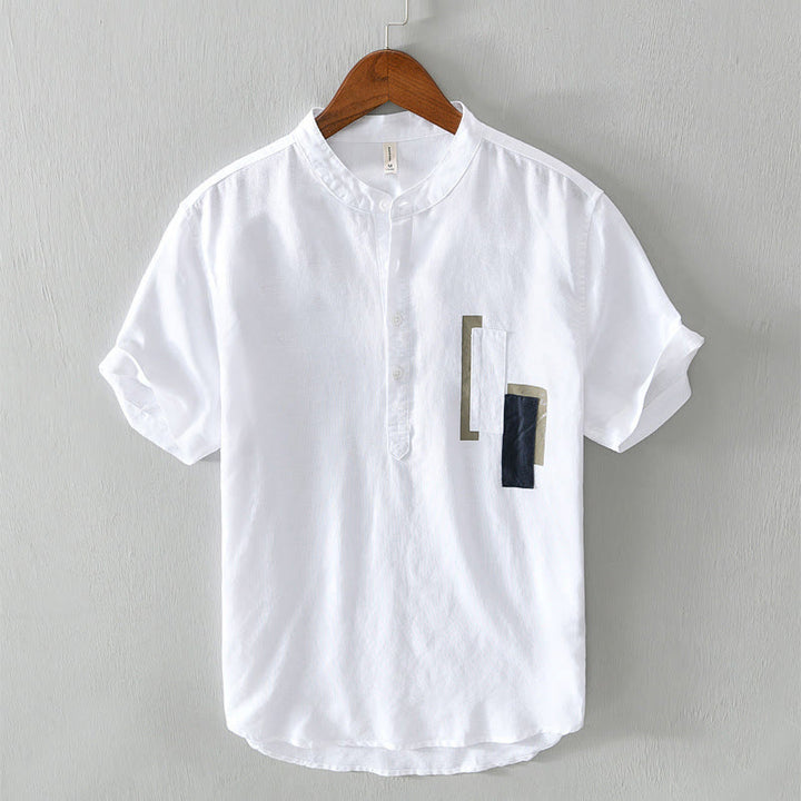 Chemise à manches courtes en coton et lin pour homme, motif Buddha Stones Daily Plain Patch, couleur assortie - Blanc - US/UK/AU42，EU52 (3XL) - image 1
