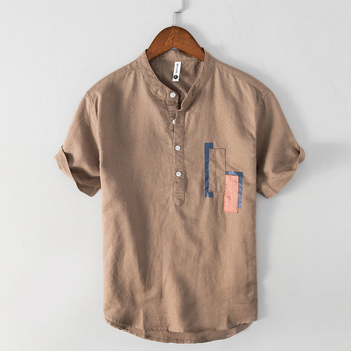 Chemise à manches courtes en coton et lin pour homme, motif Buddha Stones Daily Plain Patch, couleur assortie - Pérou - US/UK/AU42，EU52 (3XL) - image 9