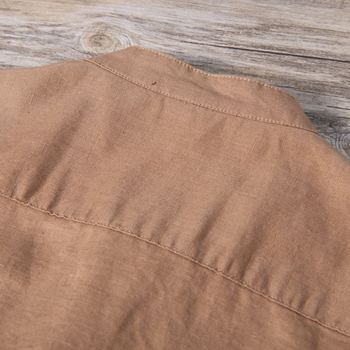 Chemise à manches courtes en coton et lin pour homme, motif Buddha Stones Daily Plain Patch, couleur assortie - image 11