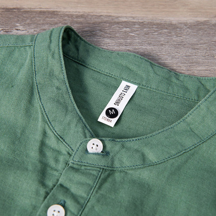 Chemise à manches courtes en coton et lin pour homme, motif Buddha Stones Daily Plain Patch, couleur assortie - image 5