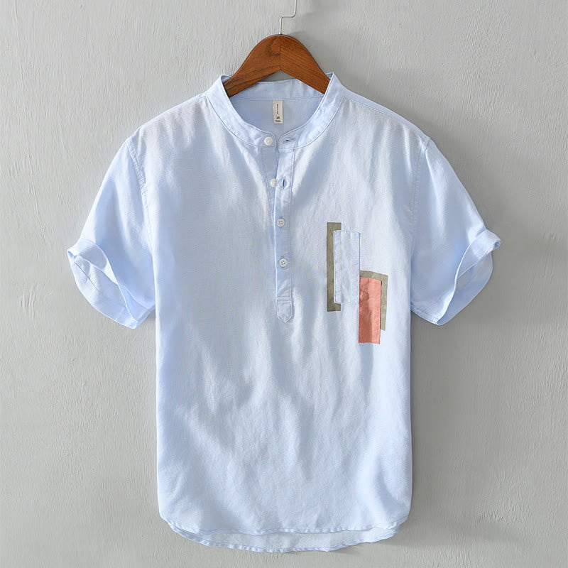 Chemise à manches courtes en coton et lin pour homme, motif Buddha Stones Daily Plain Patch, couleur assortie - Bleu ciel clair - US/UK/AU42，EU52 (3XL) - image 8