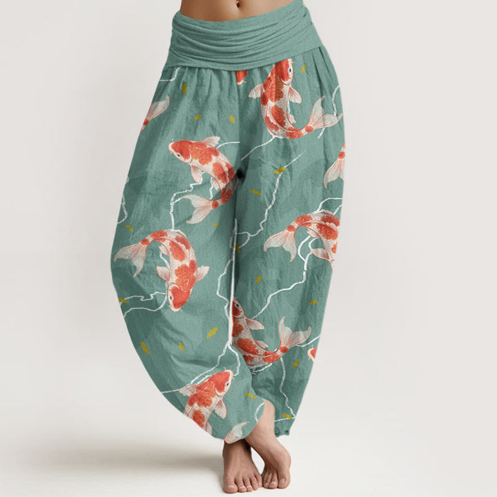 Pantalon sarouel à taille élastique pour femme, motif poisson koï rouge et blanc, Buddha Stones - Turquoise moyen - US22，UK/AU26，EU54 (6XL) - image 4