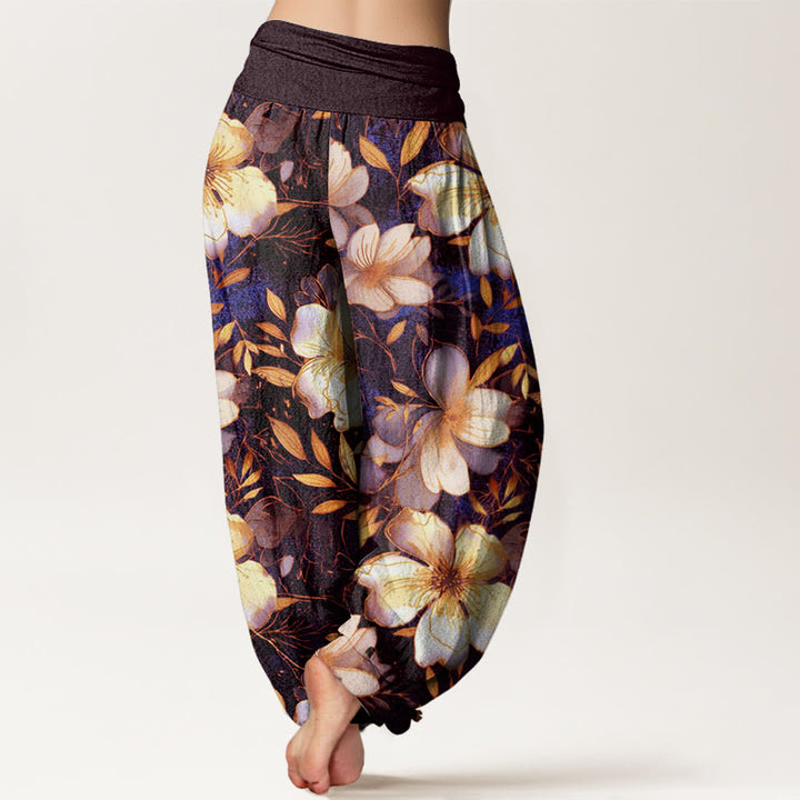 Pantalon sarouel à taille élastique pour femme, motif fleurs blanches crémeuses, Buddha Stones - image 6