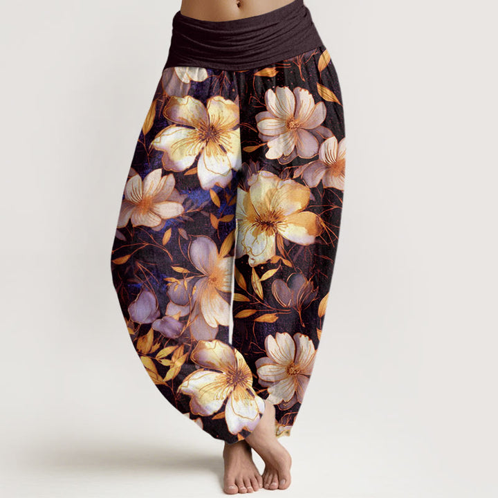 Pantalon sarouel à taille élastique pour femme, motif fleurs blanches crémeuses, Buddha Stones - Pérou - US22，UK/AU26，EU54 (6XL) - image 5